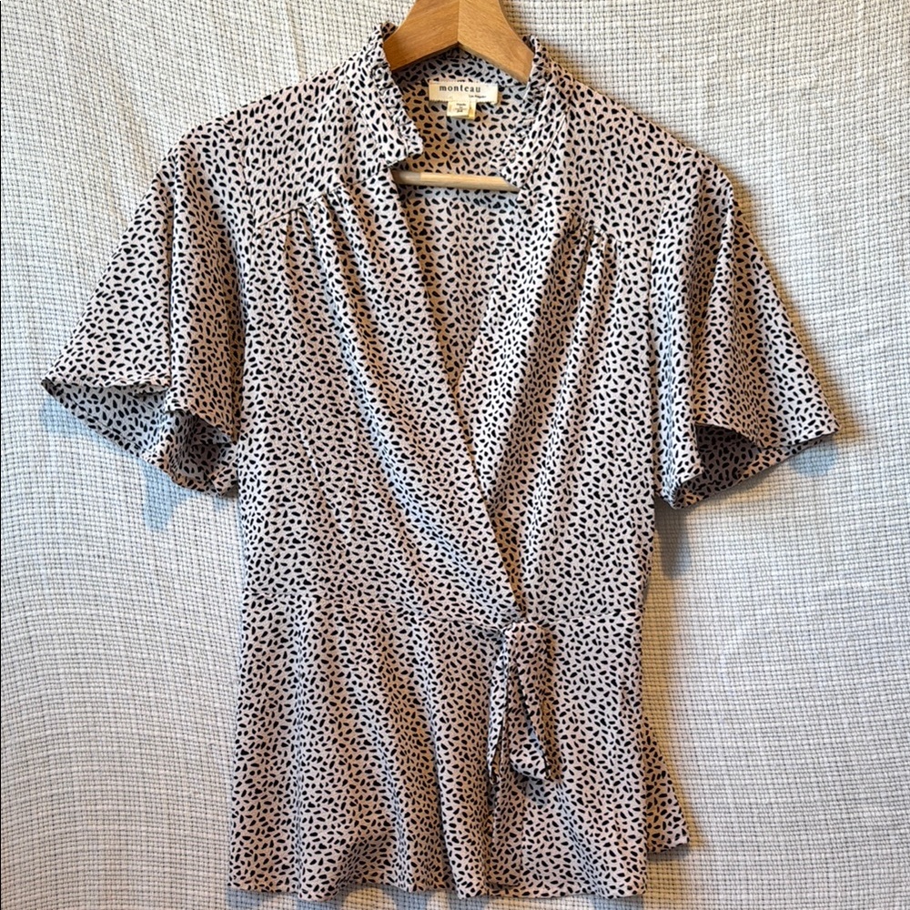 Women's Black and White Polka Dot Wrap Top